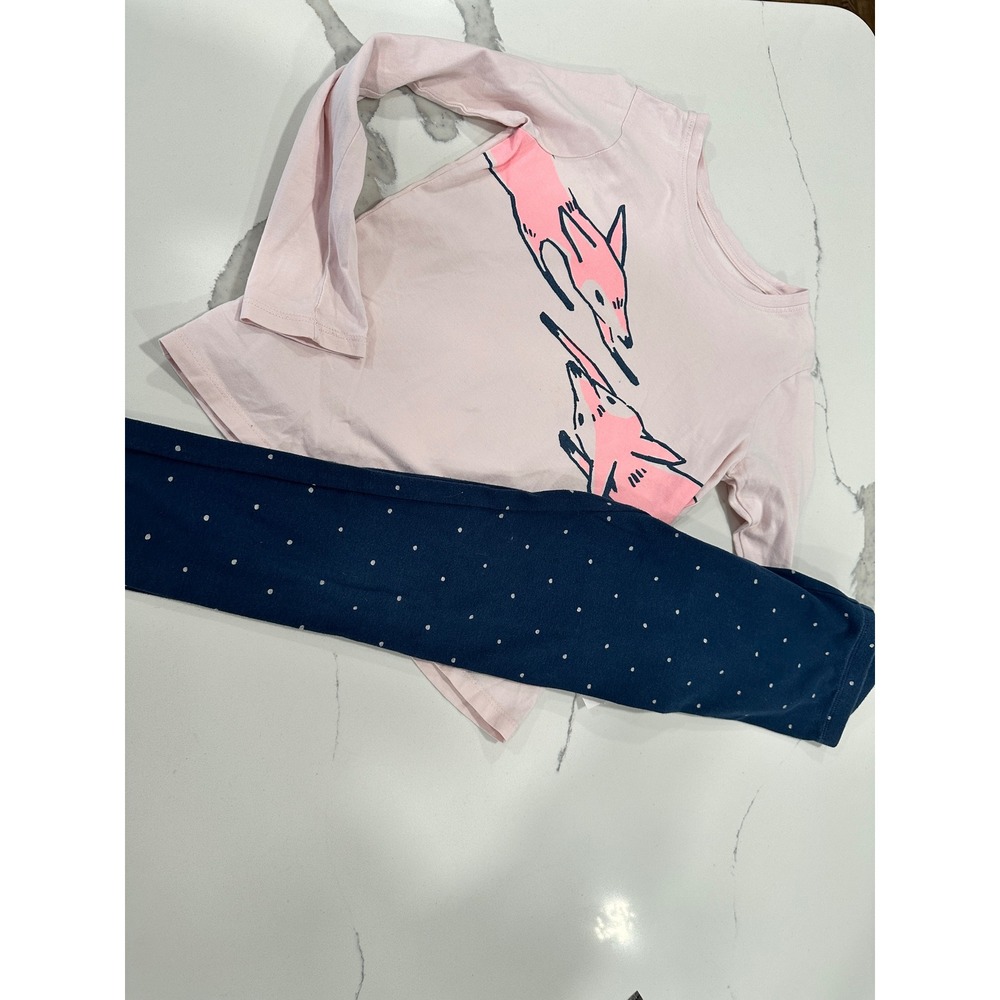 Tea Collection Girls Pink Fox Graphic Top Navy Polka Dot‎ Leggings Outfitb10